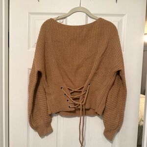 AKIRA Camel Lace-Up Front Sweater
